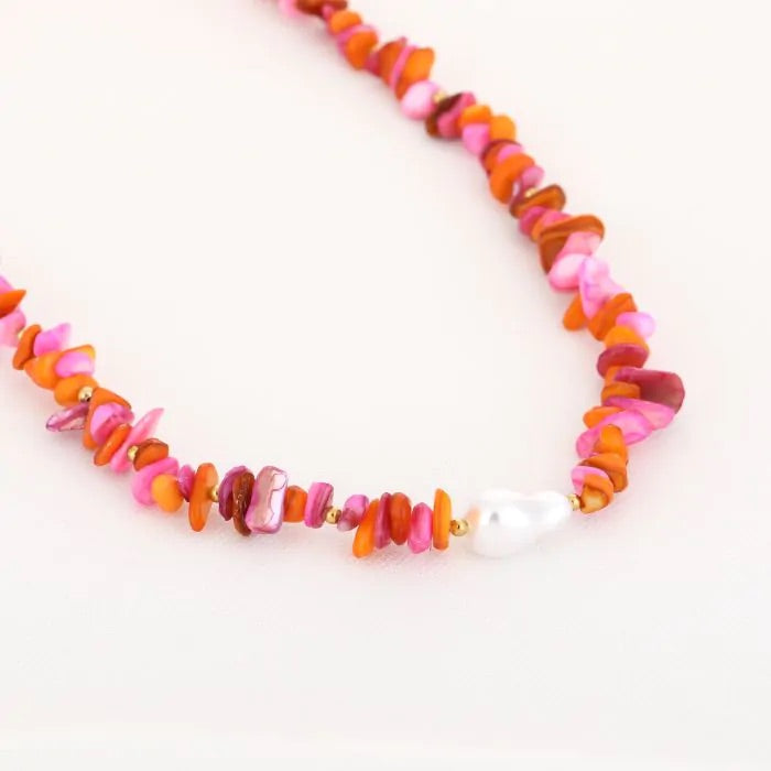 Natuur stenen ketting met parel