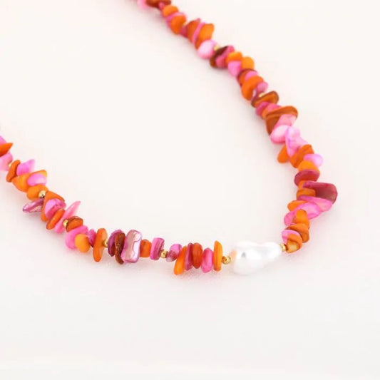 Natuur stenen ketting met parel